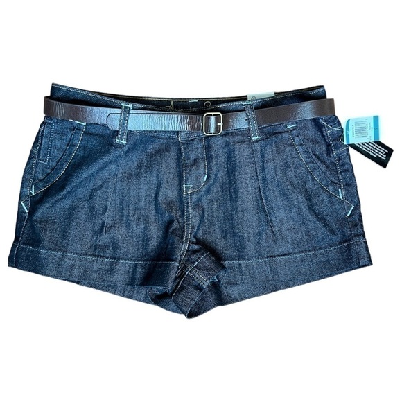 American Rag Blue Cuffed Brown & Gold Belted Jeans Shorts Flap Pocket Size 9 NWT - Picture 15 of 15